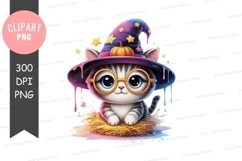 Whimsical witch cat clipart png Product Image 1