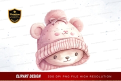 Pink bear in winter hat clipart png Product Image 1