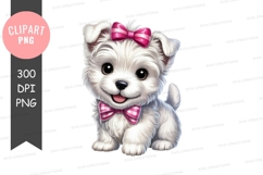 Adorable white puppy with pink bow clipart png Product Image 1