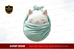 Cozy cat in green blanket clipart png Product Image 1