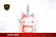 Whimsical cat with unicorn horn clipart png Product Image 1