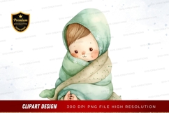 Cute girl in green hooded cloak clipart png Product Image 1