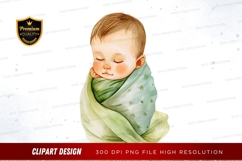 Sleeping baby in green blanket clipart png Product Image 1