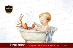 Baby and crab in bathtub Product Image 1