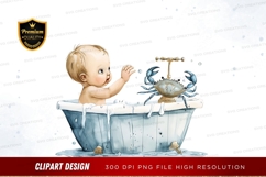 Baby and crab in bathtub clipart png Product Image 1