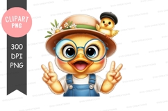 Adorable duckling with hat and glasses clipart png Product Image 1
