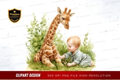 Baby and giraffe in nature Product Image 1