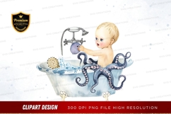 Baby and octopus in bathtub clipart png Product Image 1
