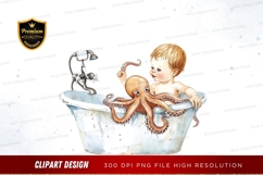 Baby and octopus in bath clipart png Product Image 1