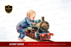 Baby with toy train clipart png Product Image 1