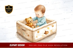 Baby with teddy bear in a crib Product Image 1
