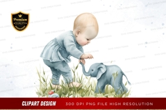 Baby and elephant in the grass Product Image 1