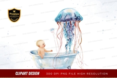 Baby in bathtub with jellyfish Product Image 1