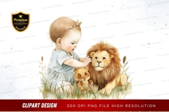 Baby with lion cubs clipart png Product Image 1