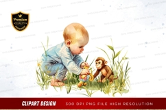 Baby playing with monkey clipart png Product Image 1