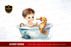Baby in bath with seahorse clipart png Product Image 1