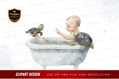 Baby playing with turtles in bathtub clipart png Product Image 1