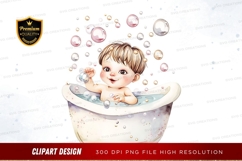 Baby in bathtub with bubbles clipart png Product Image 1