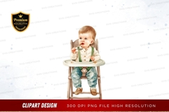 Baby eating in high chair clipart png Product Image 1