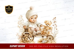 Baby with teddy bear in a cart Product Image 1