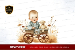 Baby in a wagon with teddy bear Product Image 1
