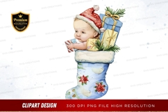 Baby in christmas stocking clipart png Product Image 1