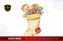 Baby in christmas stocking with toys Product Image 1