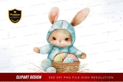 Easter bunny with basket of eggs clipart png Product Image 1