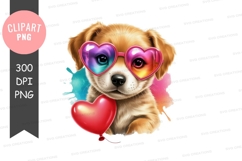 Playful puppy with heart-shaped sunglasses Product Image 1