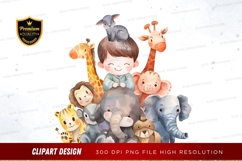 Boy with stuffed animals clipart png Product Image 1