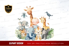 Baby with safari animals clipart png Product Image 1
