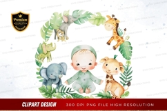 Baby with safari animals clipart png Product Image 1