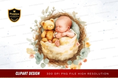 Sleeping baby in a nest with a teddy bear Product Image 1