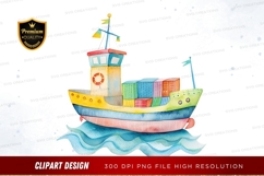 Colorful cargo ship clipart png Product Image 1