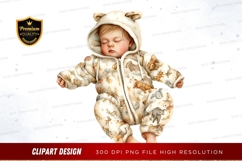 Sleeping baby in animal print onesie clipart png Product Image 1