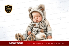 Sleeping baby in bear onesie clipart png Product Image 1