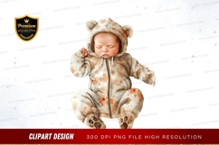 Sleeping baby in bear onesie clipart png Product Image 1