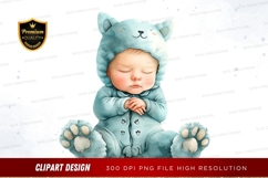Sleeping baby in cat onesie Product Image 1