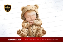 Sleeping baby in bear onesie clipart png Product Image 1