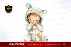 Dreamy baby in bunny onesie clipart png Product Image 1