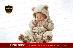 Sleeping baby in bear onesie clipart png Product Image 1