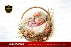 Sleeping baby in a basket with flowers Product Image 1