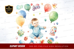 Baby with balloons and toys clipart png Product Image 1