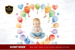 Baby surrounded by colorful balloons Product Image 1