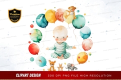 Happy baby with balloons and friends clipart png Product Image 1