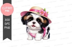 Adorable puppy in summer hat clipart png Product Image 1
