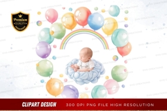 Baby in a dreamy balloon and rainbow setting Product Image 1