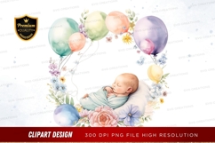 Baby with balloons and flowers clipart png Product Image 1