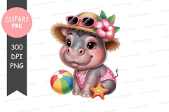 Cute hippo at the beach clipart png Product Image 1