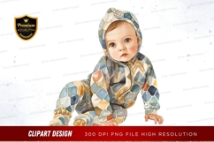 Cute baby in patterned onesie clipart png Product Image 1